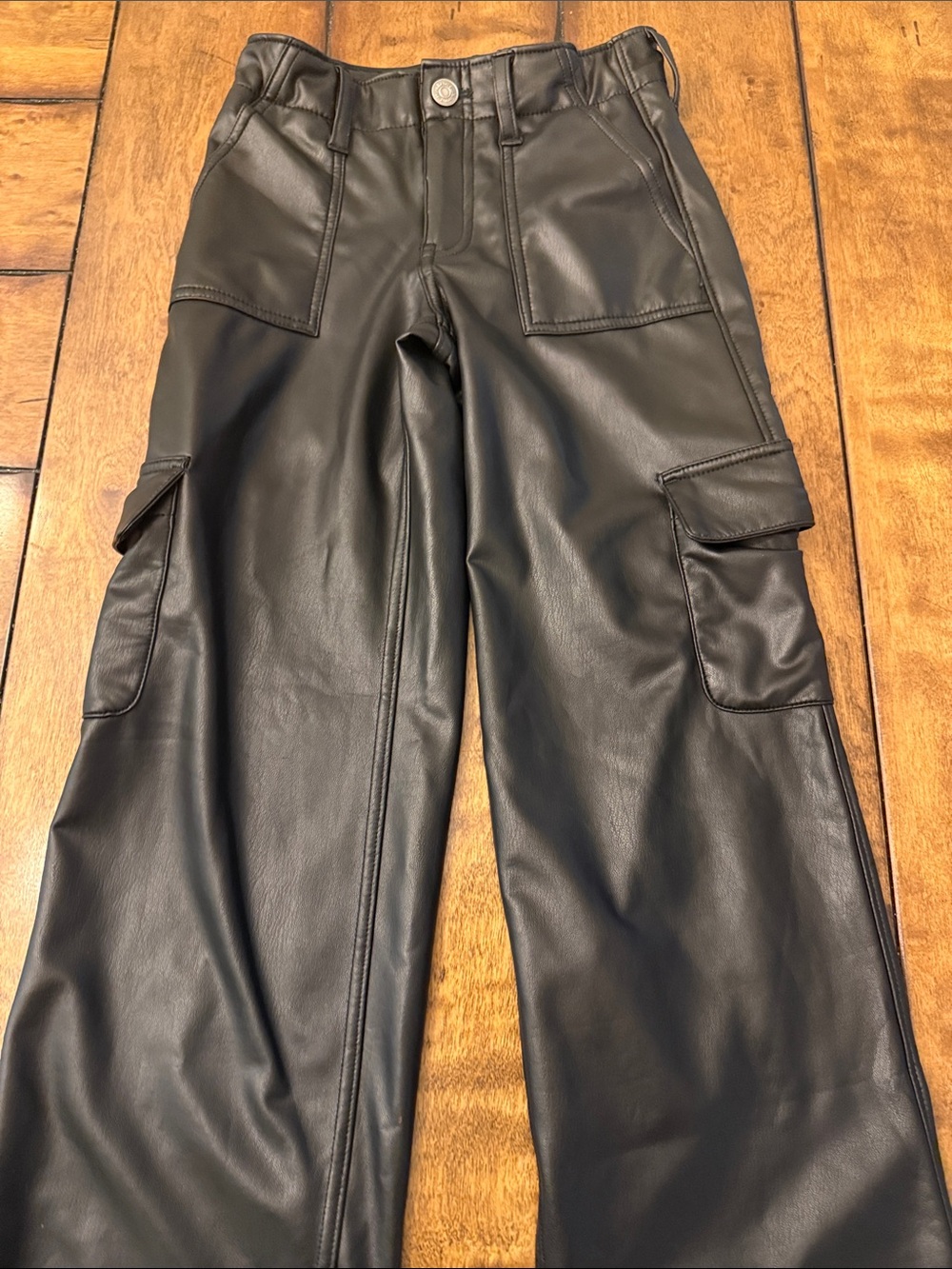 Abercrombie Kids - Black Faux Leather Cargo Pants